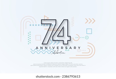 diseño simple 74º aniversario. con un diseño simple de línea premium.Vector premium para afiches, banner, saludo de celebración.