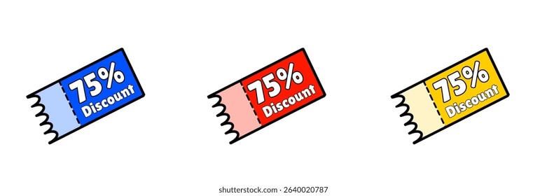 A simple design of a 75% discount voucher with three colors variations.