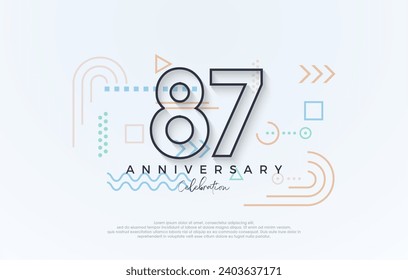 diseño simple 87 aniversario. con un diseño simple de línea premium.Vector premium para afiches, banner, saludo de celebración.
