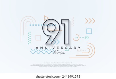 simple design 91st anniversary. with a simple line premium design.Premium vector for poster, banner, celebration greeting.