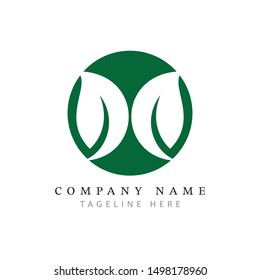 simple design of an abstract logo in the shape of an owl eye - leaf icon - organic logo
