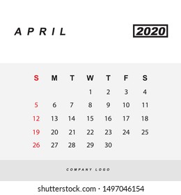 Simple design of April 2020 calendar template 
