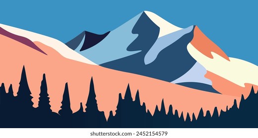 Simple design background of mountains with trees, vector illustration