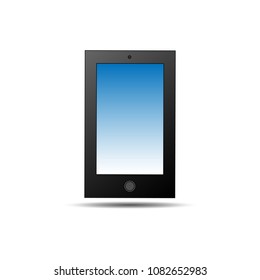 Simple design of a black smartphone with a light blue screen on a white background