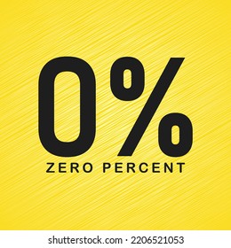 Simple design Black zero percent or 0% special offer on yellow background.