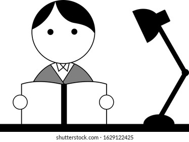 A simple design of a boy reading on the table