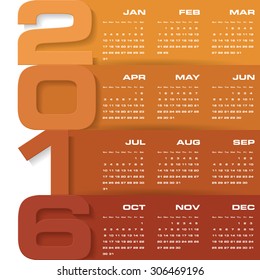Simple design calendar 2016 year vector design template. 12 mounts from January-December 2016