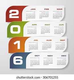 Simple design calendar 2016 year vector design template.12 mounts from January-December 2016