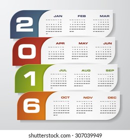 Simple design calendar 2016 year vector design template.12 months from January-December 2016