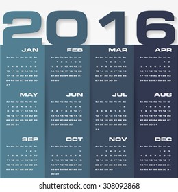 Simple design calendar 2016 year vector design template. 12 mounts from January-December 2016