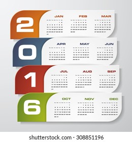 Simple design calendar 2016 year vector design template. 12 mounts from January-December 2016