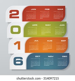 Simple design calendar 2016 year vector design template.12 mounts from January-December 2016