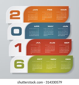 Simple design calendar 2016 year vector design template.12 mounts from January-December 2016