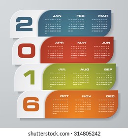 Simple design calendar 2016 year vector design template.12 mounts from January-December 2016