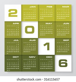 Simple design calendar 2016 year vector design template.12 mounts from January-December 2016