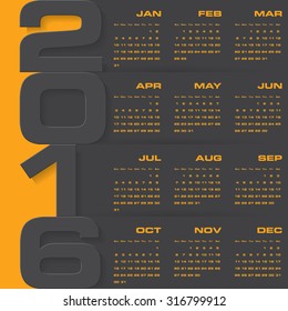 Simple design calendar 2016 year vector design template.12 mounts from January-December 2016