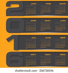 Simple design calendar 2016 year vector design template.12 mounts from January-December 2016