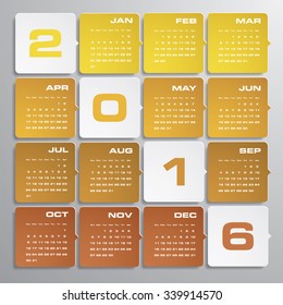 Simple design calendar 2016 year vector design template.12 mounts from January-December 2016