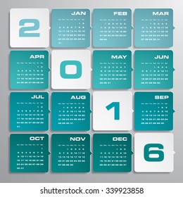 Simple design calendar 2016 year vector design template.12 mounts from January-December 2016