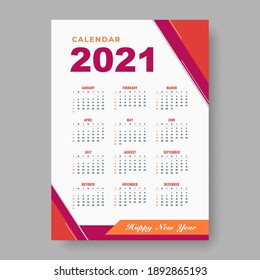 calendario de diseño simple de 2021 