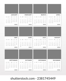 simple design calendar 2024 vector, perfect for office, company, school, social media, advertising, sales, printing and more