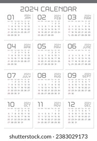 Simple design calendar template for 2024 year.