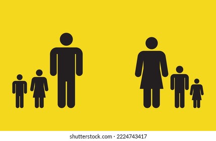 simple design of characters showing families and couples with a different kids. society and family issues. yellow background