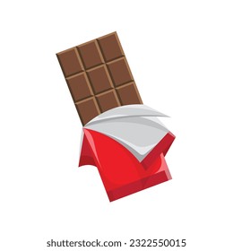 a simple design of a chocolate snack that has been opened and is ready to eat with a red wrapper color with a flat impression