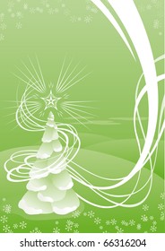 Diseño simple de un árbol de Navidad sobre fondo verde con espacio para texto