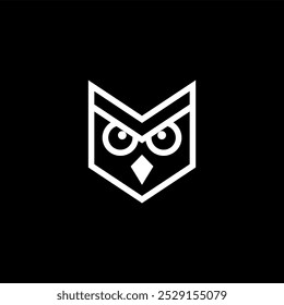 simple design, circular shape, prominent eyes, pointed ears, smooth curves, monochromatic color scheme, conveys wisdom, nocturnal theme, suitable for modern branding.