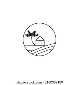 Simple Design Coconut Tree House Logo Mono Line Vector