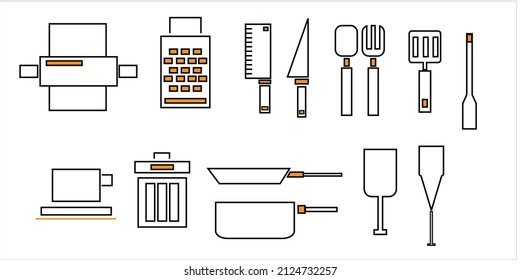 simple design collection of kitchen utensils icon