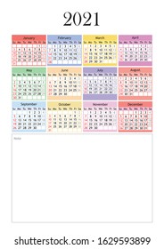A simple design of colorful 2021 calendar