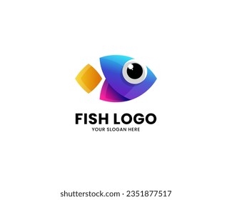 Diseño sencillo logo de pescado colorido estilo moderno