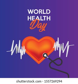 
Simple design of congratulations world health day by using elements of heart, heartbeat and telestoscope