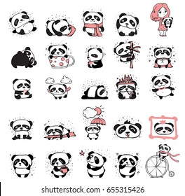  Simple design of cute pandas and other individual elements perfect for kid's card, banners, stickers and other kid's things.