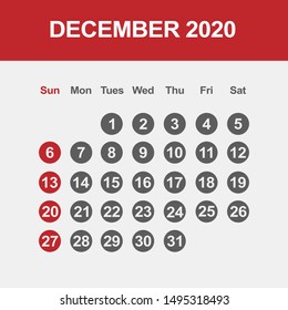 Simple design of December 2020 calendar template 
