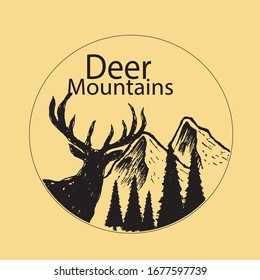 simple design with deer in the mountain themes