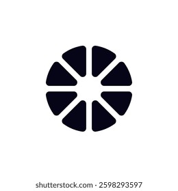 A simple design featuring six black segments forming a circle. clean and symmetrical emblem.