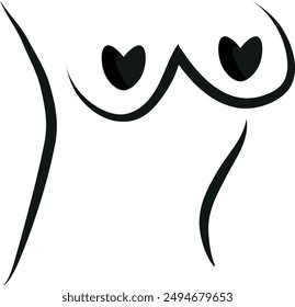 simple design of female body with open breasts of one shape drawn with black outline, vector	