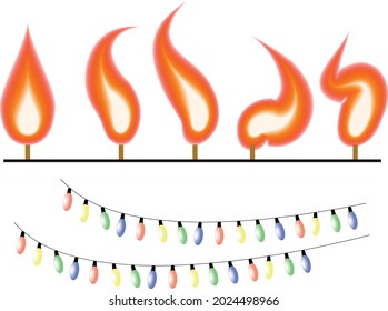 simple design of flame illustration and decorative lamp