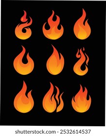 simple design of flames icon set, suitable  for t-shirt logo etc