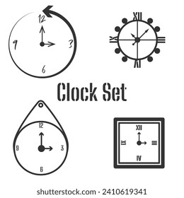 Simple design, flat icon set, bundle of clocks with various models