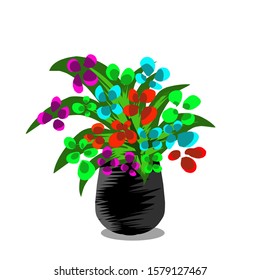 simple design of flowers vase on white background. 