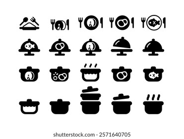 Simple design food and kitchenware symbol set