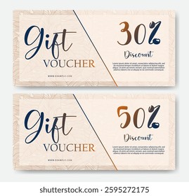 Simple design gift voucher template. Set of elegant voucher with floral pattern. Vector template