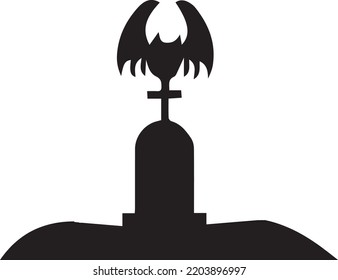 Simple design of an graveyeard with a bat on top of it 