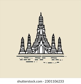 simple design, hand drawn, world famous Wat Arun Temple