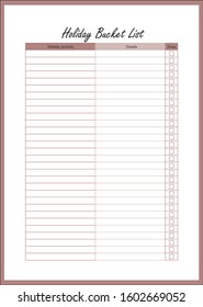 A simple design of Holiday bucket list