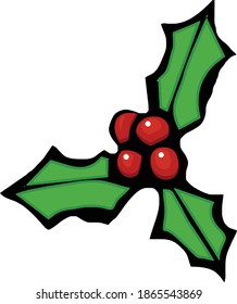 A simple design of a holly with four bright red berries. 